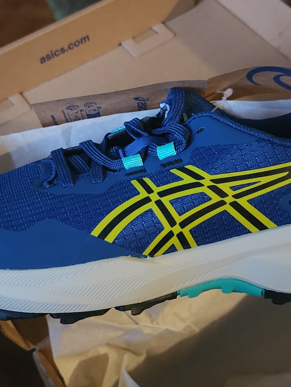 Asics Kids Blue Sneakers with Neon Yellow Stripes